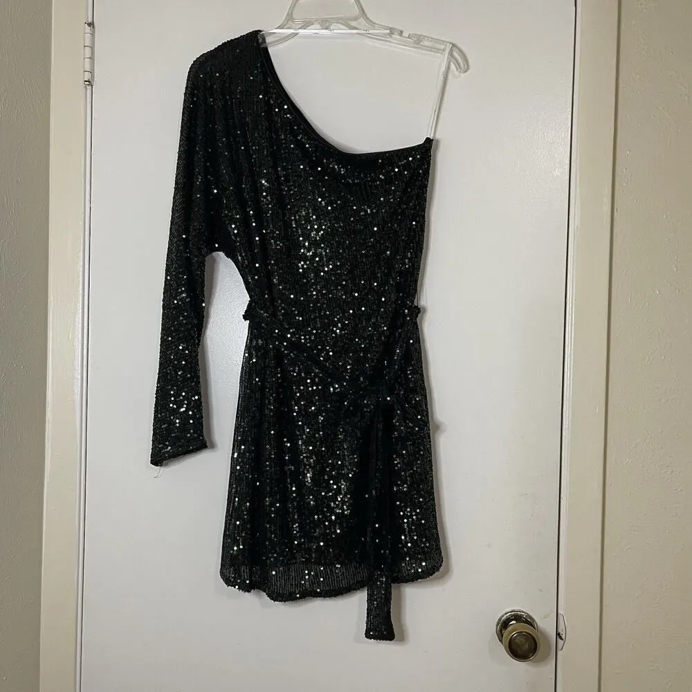 Lulu's Rare Gem Emerald Green Sequin One-Shoulder Mini Bodycon Dress Medium - Image 3