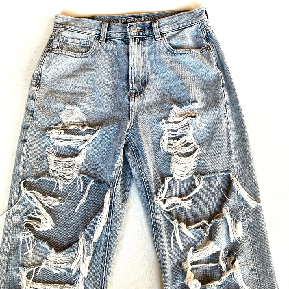 Mom Destroyed High Rise Denim Jeans - Image 2