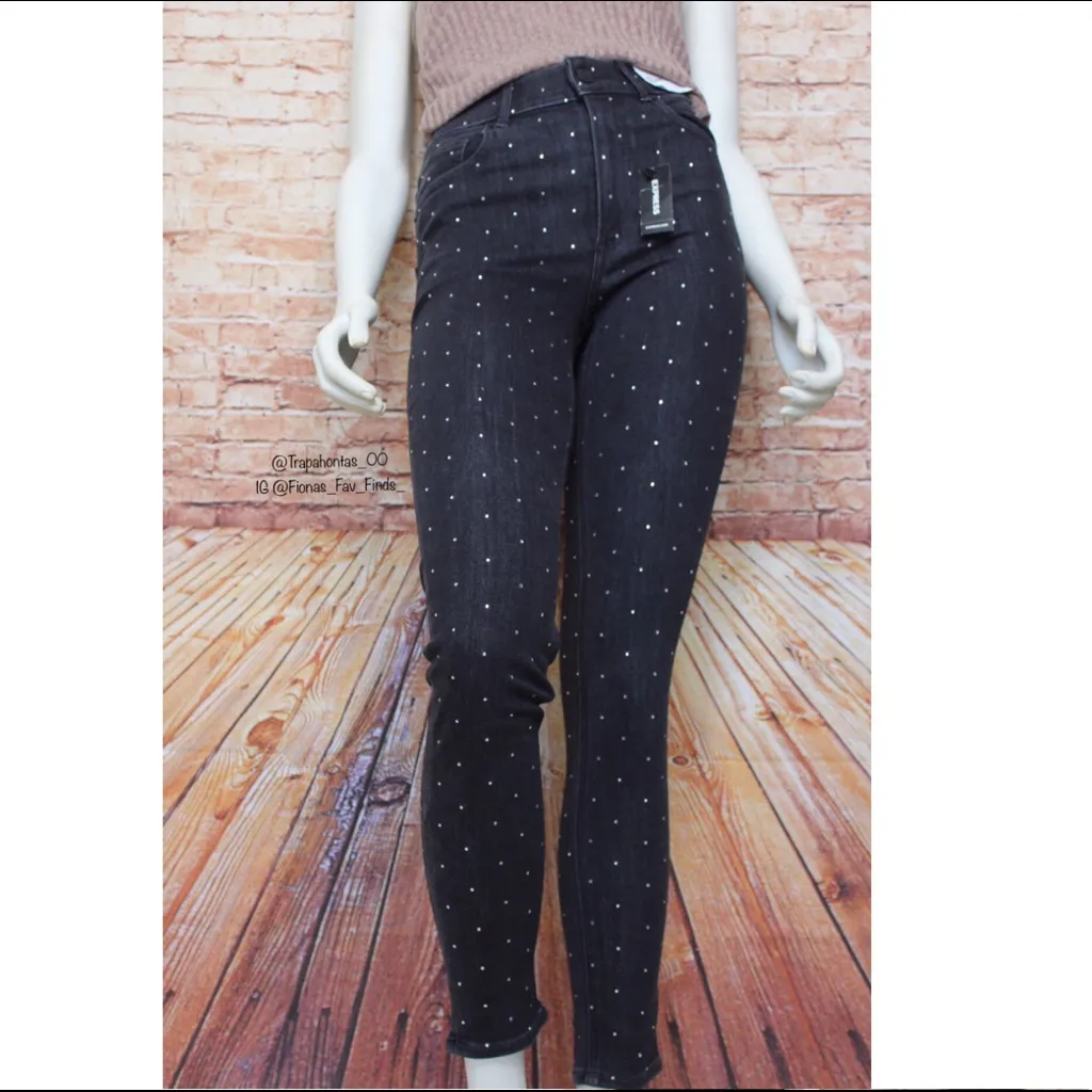 Express | Black Wash Rhinestone Jeweled Skinny Jeans - Image 2