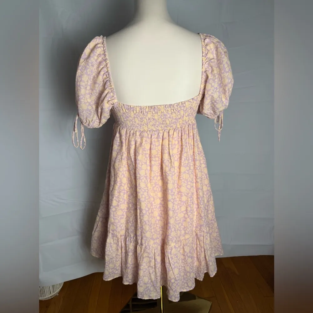 The Impeccable Pig Orange and Purple Ruched Puff Sleeve Midi Dress - Image 2