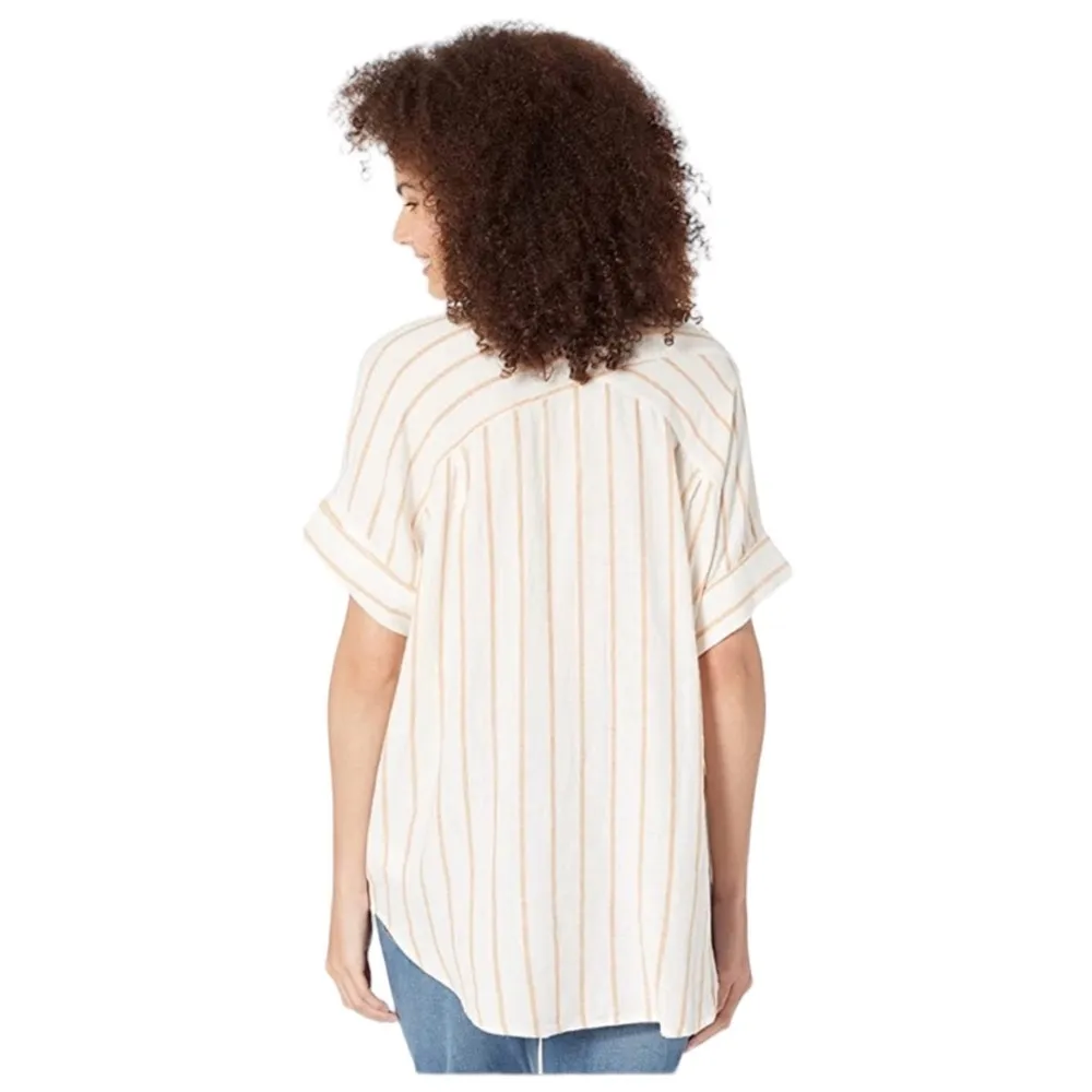 MADEWELL BOXY LINEN COURIER STRIPED OVERSIZED BUTTON DOWN TOP XXS - Image 2