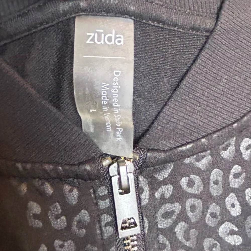 Zuda Black Leopard Large Full Zip Up Casual Jacket Shiny Athleisure Workout Wear - Image 4