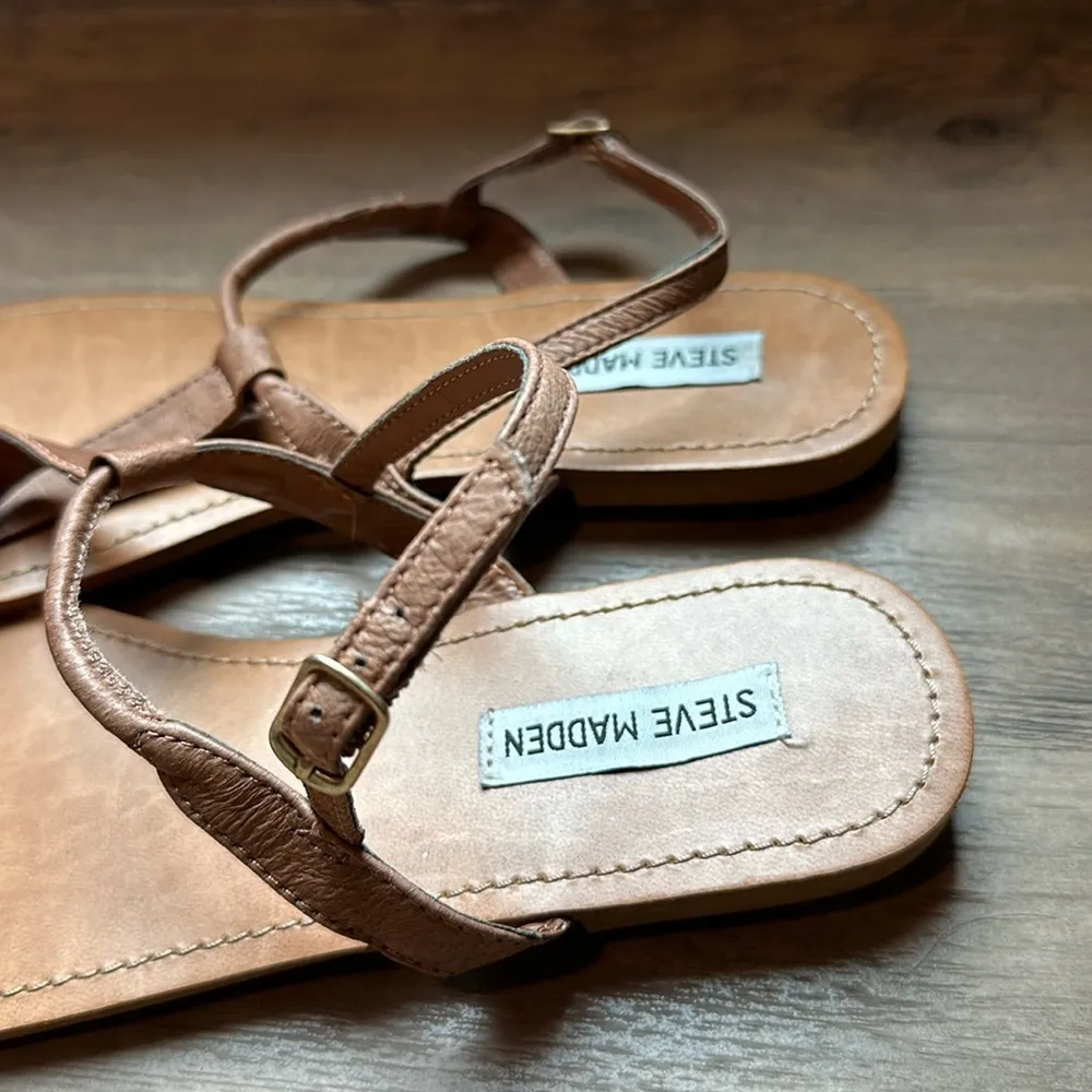 Steve Madden  size 10 Debbi Strappy Cognac Leather Slingback Thong Sandal - Image 6