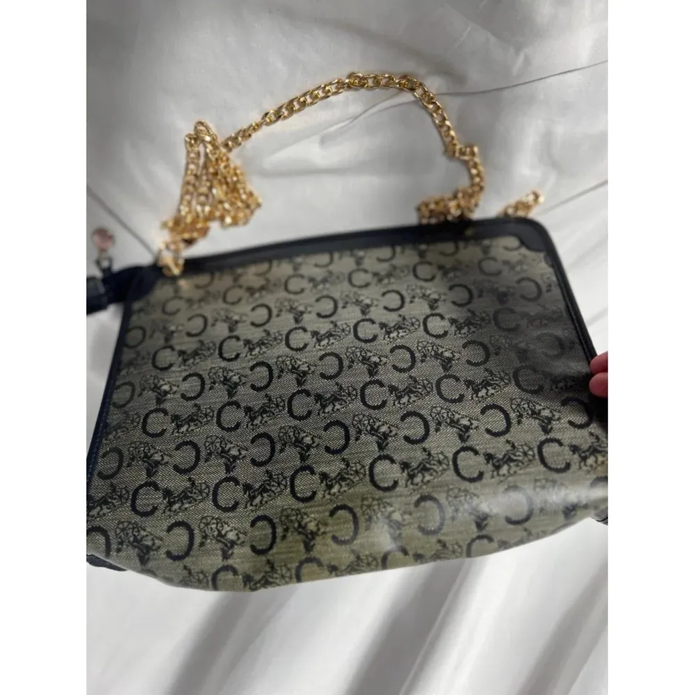 Celine Monogrammed Vintage Clutch Bag With Unbranded Chain Beige - Image 15