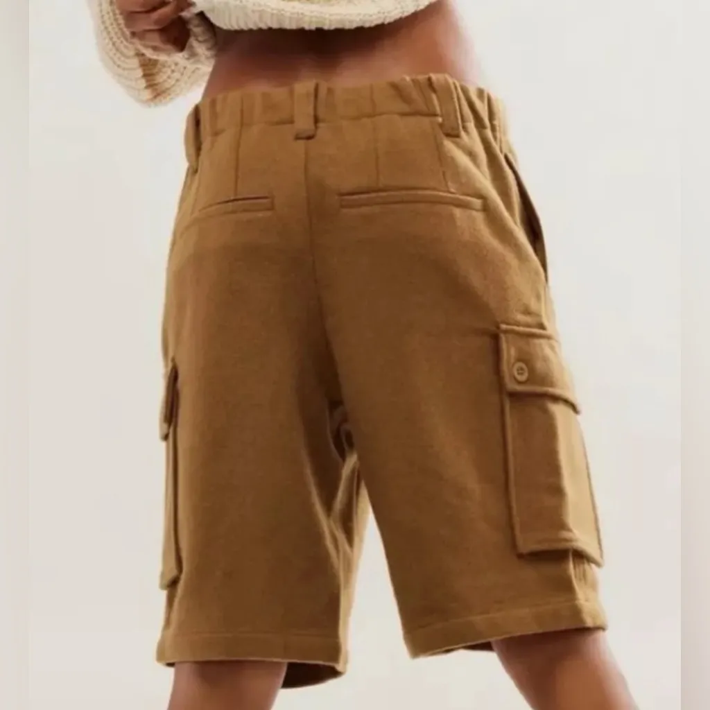 NWOT Free People Charli‎ Wool Longline Cargo Shorts In Bronze Brown Size Small - Image 12