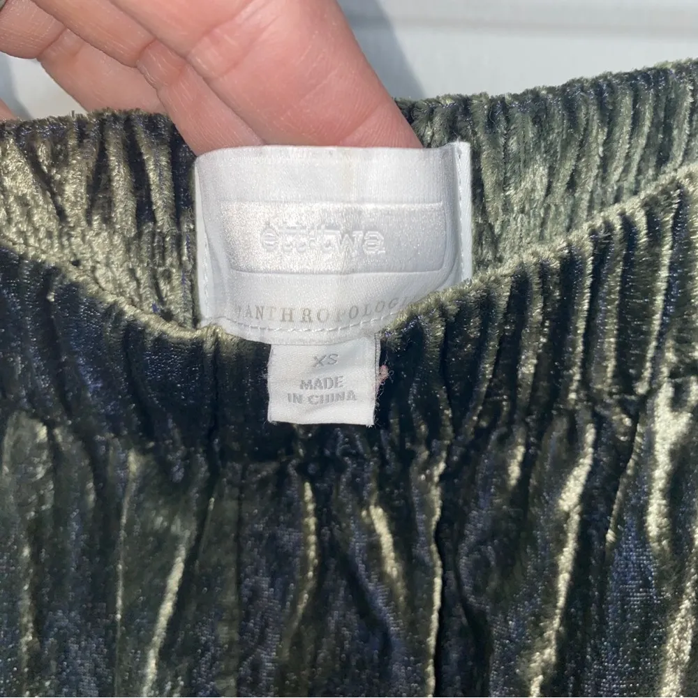 Anthropologie ETT:TWA Olive Green Kinley Crushed Velvet Cropped Trouser Pants XS - Image 8