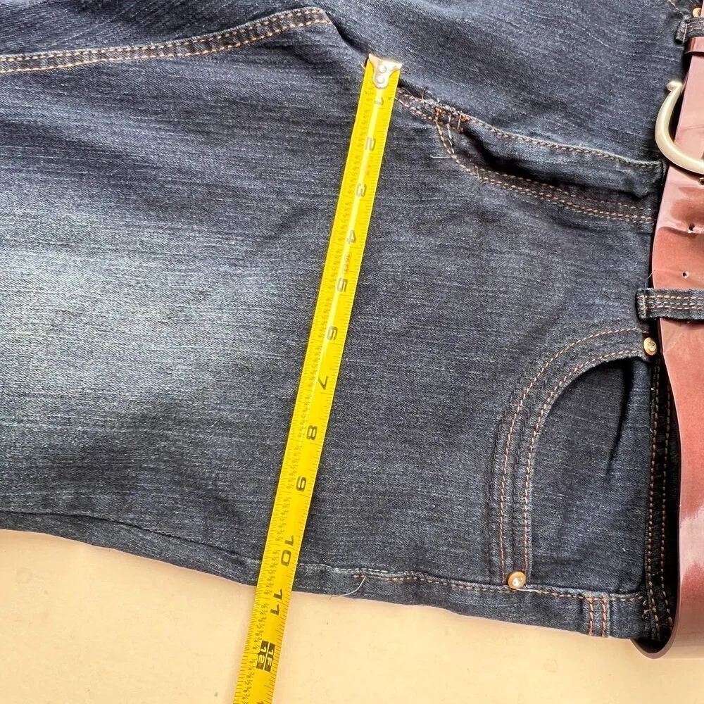 Vintage Harlem womens jean stretch embroidered wash dark blue pocket cowgirl 18 Black - Image 12