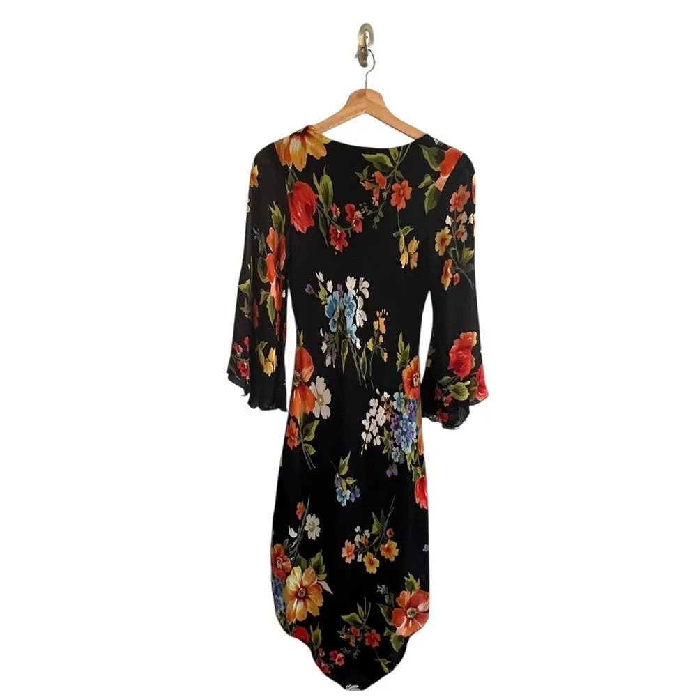 Vintage Y2K American Angel Floral Midi Dress Sz M Black 90s Boho Romantic Witchy Size M - Image 3