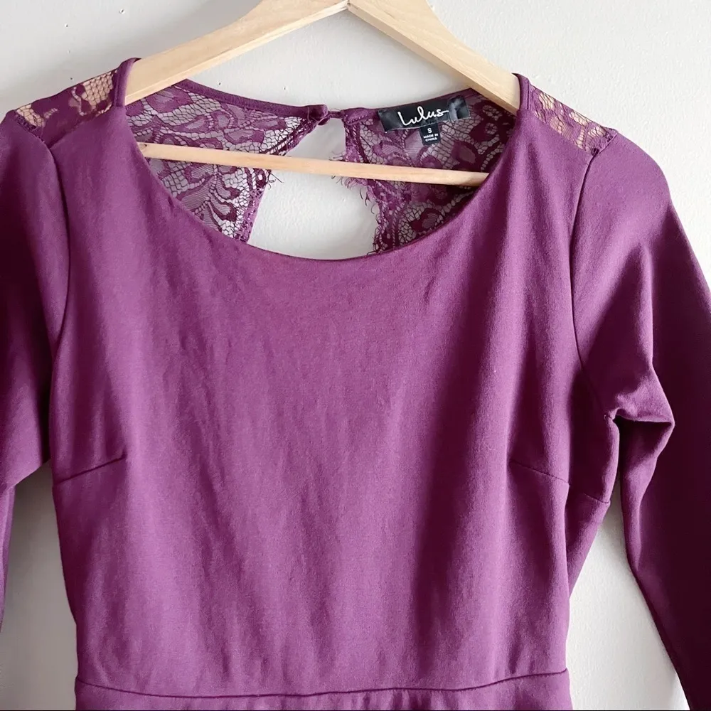Lulu’s • Felicity Plum‎ Purple Backless Lace Skater Mini Dress, Size Small - Image 4