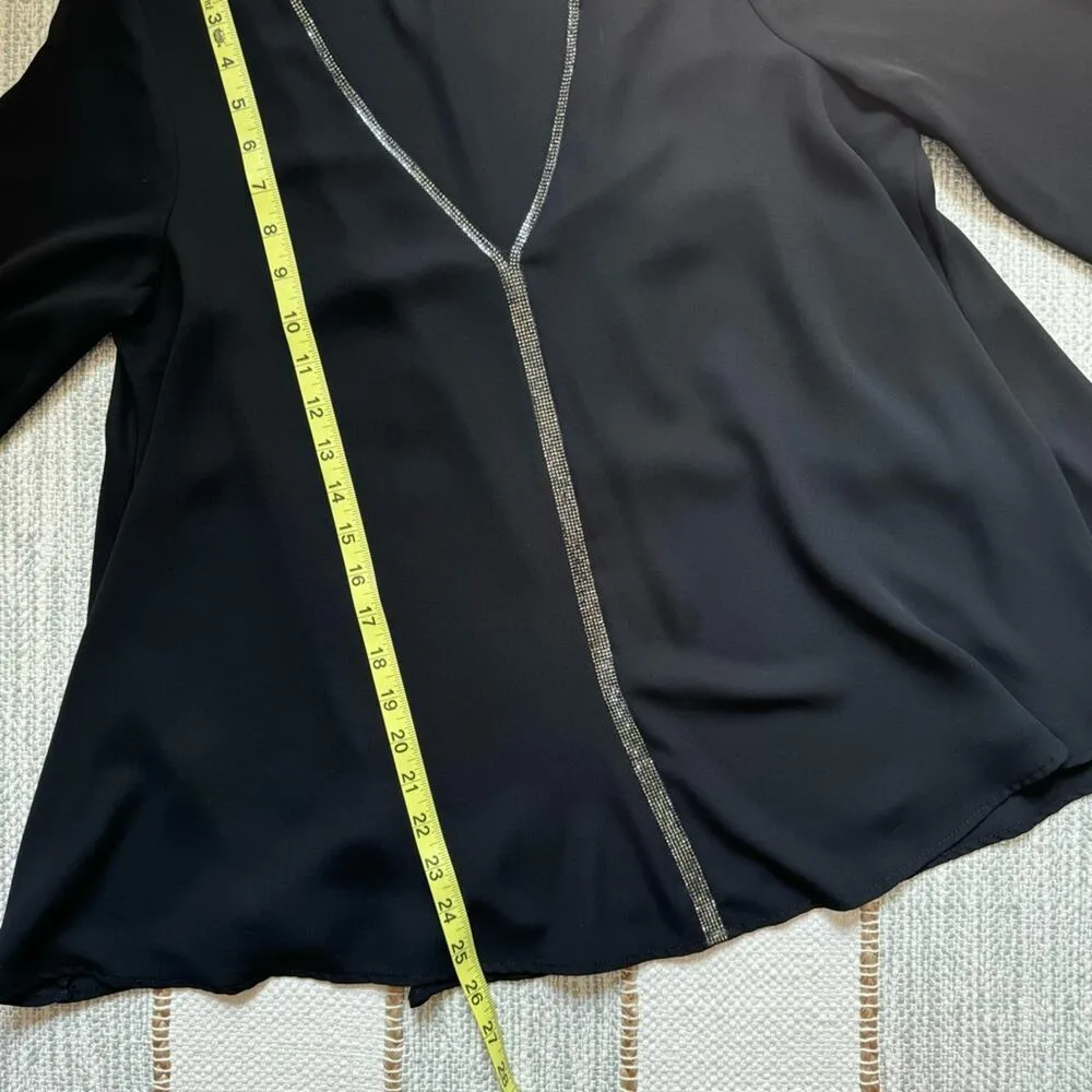 Karen Kane Black Rhinestone Trim V-Neck Long Sleeves Relaxed Fit Blouse Small - Image 6