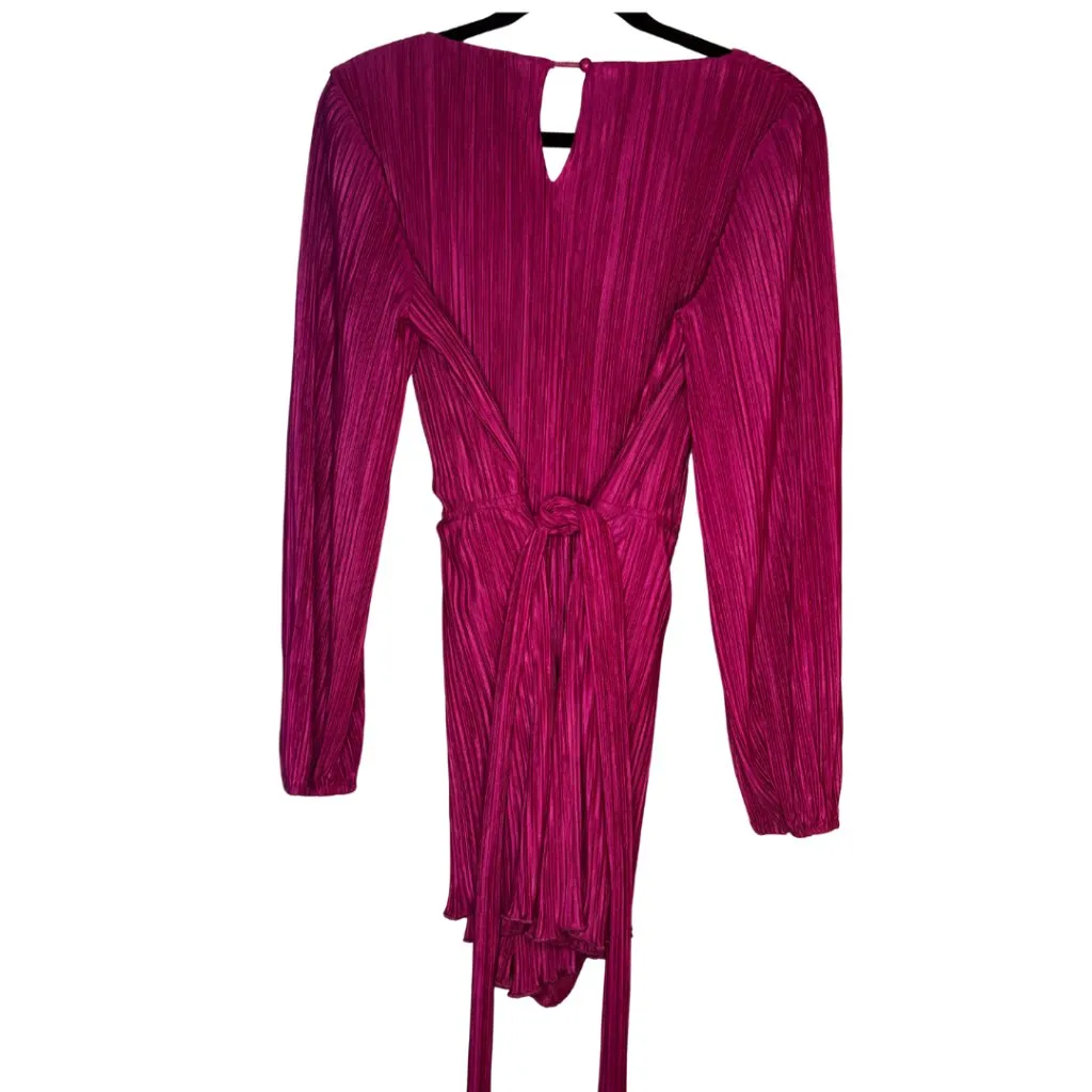259. Lulu’s Magenta Plisse Balloon Sleeve Romper | Size Large Pink - Image 6