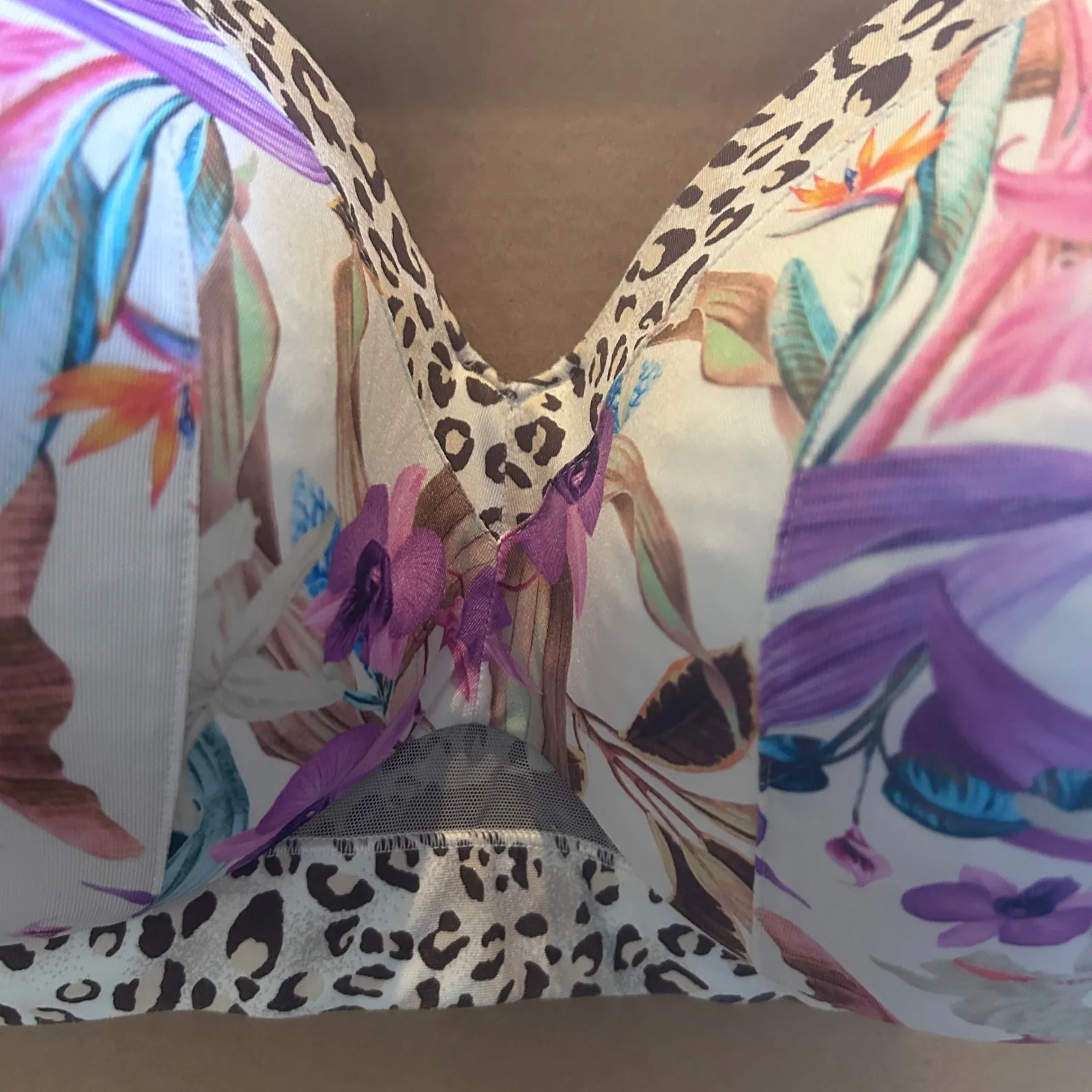 Cacique 46DD Lightly Lined Balconette Bra Tropical Floral Leopard Print - Image 3