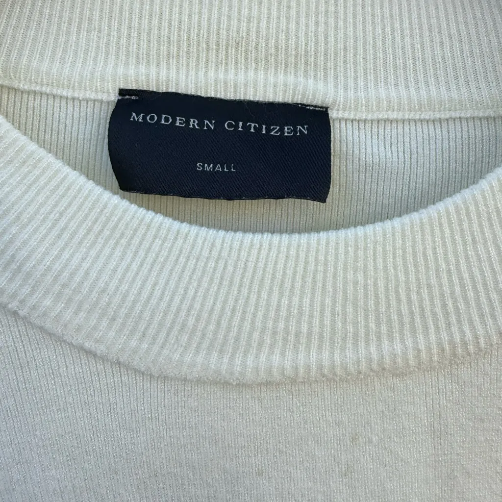 Modern Citizen Ivory Knit Crew Neck Sweater Zip Up Side Size Small - Image 3