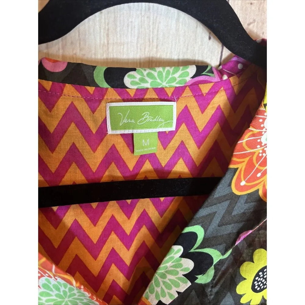Vera Bradley  Women M 10 Blouse Top Shirt Contrast Black Orange Green Yellow Pink - Image 3
