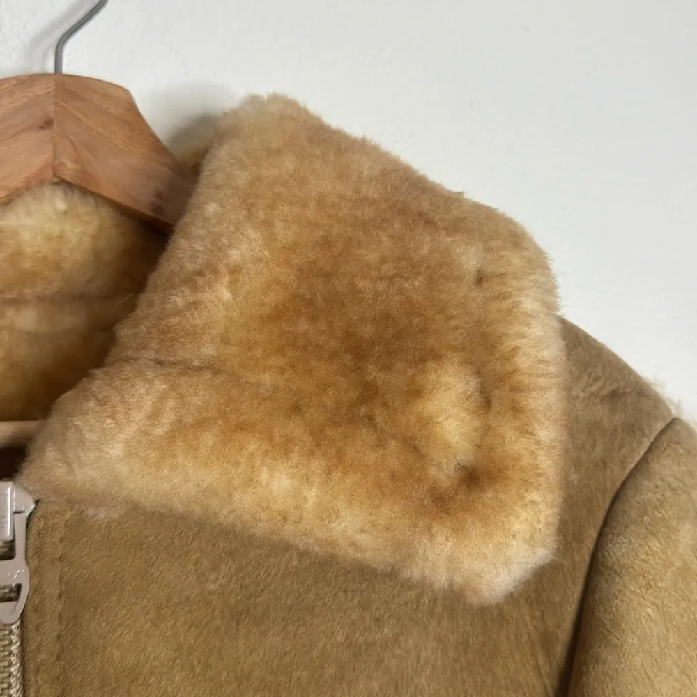 Wilsons suede & leather Sheepskin wool Suede Shearling Bomber Jacket vtg SZ 40 - Image 4