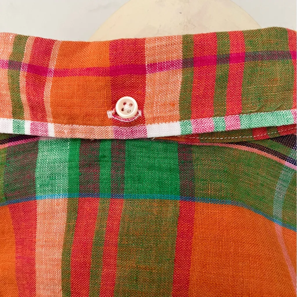 Ralph Lauren Sport Madras Plaid Linen Shirt Size 2 - Image 6