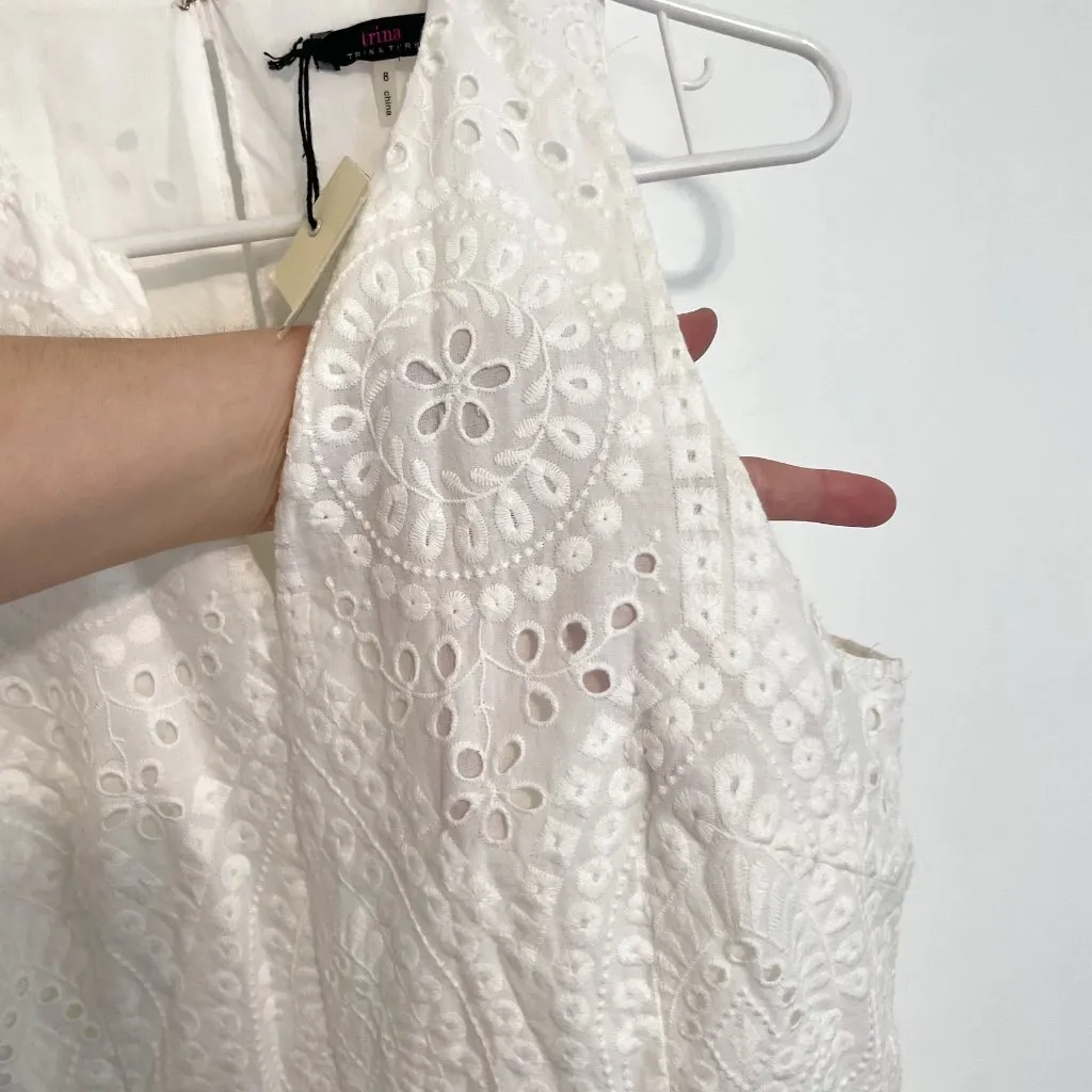 NEW NWT TRINA TRINA TURK Scallop Hem Eyelet Cropped Jumpsuit Cream Ivory ?? Boho - Image 8