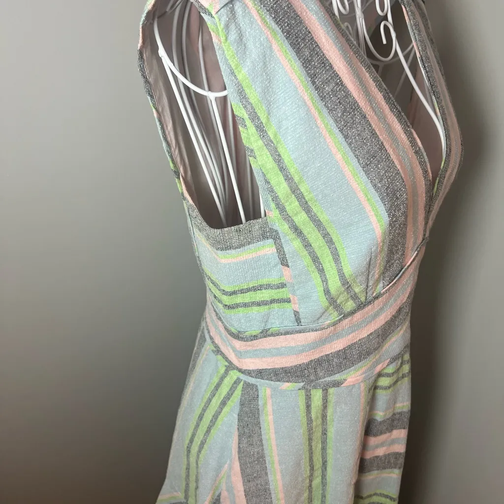Hunter Bell Jordan Dress Pastel Stripe Linen Cotton Size 2 Fit And Flare Midi - Image 5