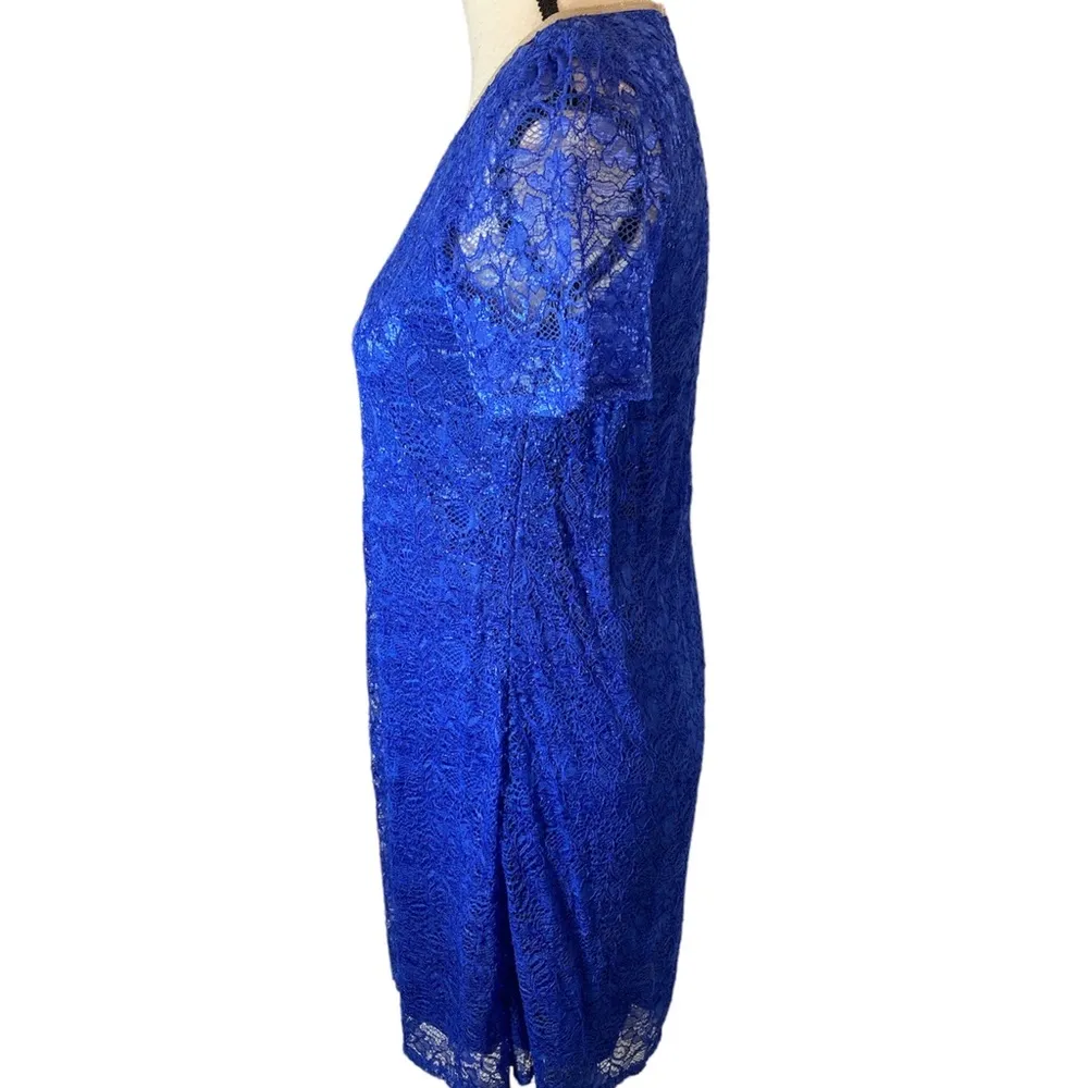 Dee Elle Cobalt Electric Blue Lace Short Sleeve Dress - Image 4