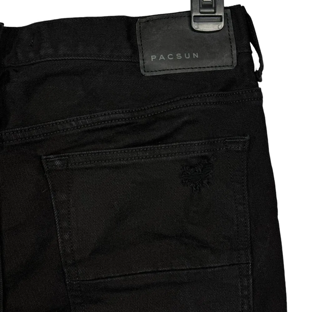 PacSun SZ 31 Skinny Bermuda Jean Shorts Distressed Mid-Rise Frayed Hems Black - Image 4
