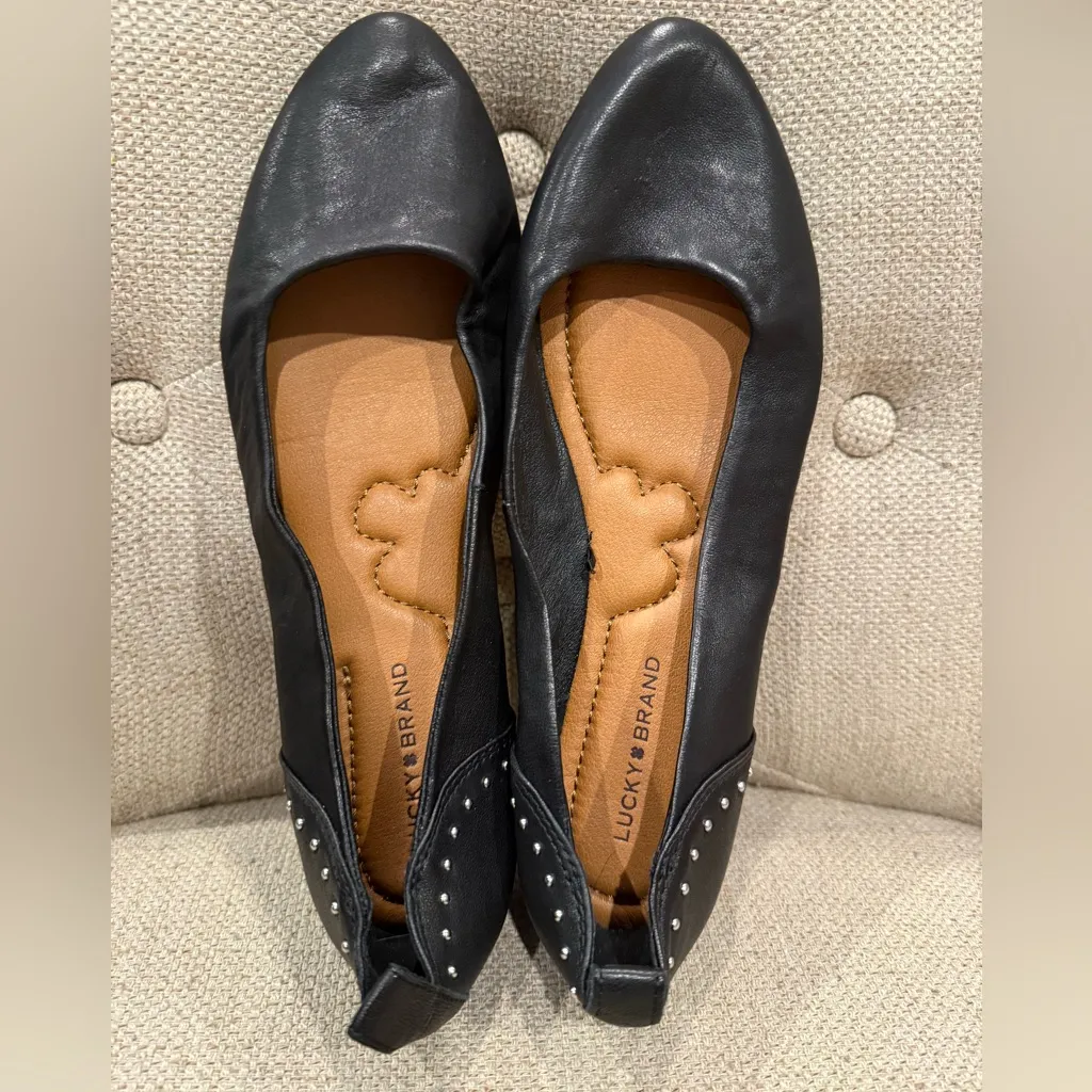 Black Studded Leather Women's Flats - Image 2