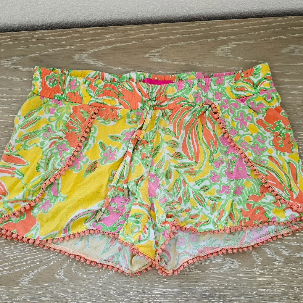 Lilly Pulitzer for Target Happy Place Yellow Orange Challis Pompom Shorts Size S - Image 3