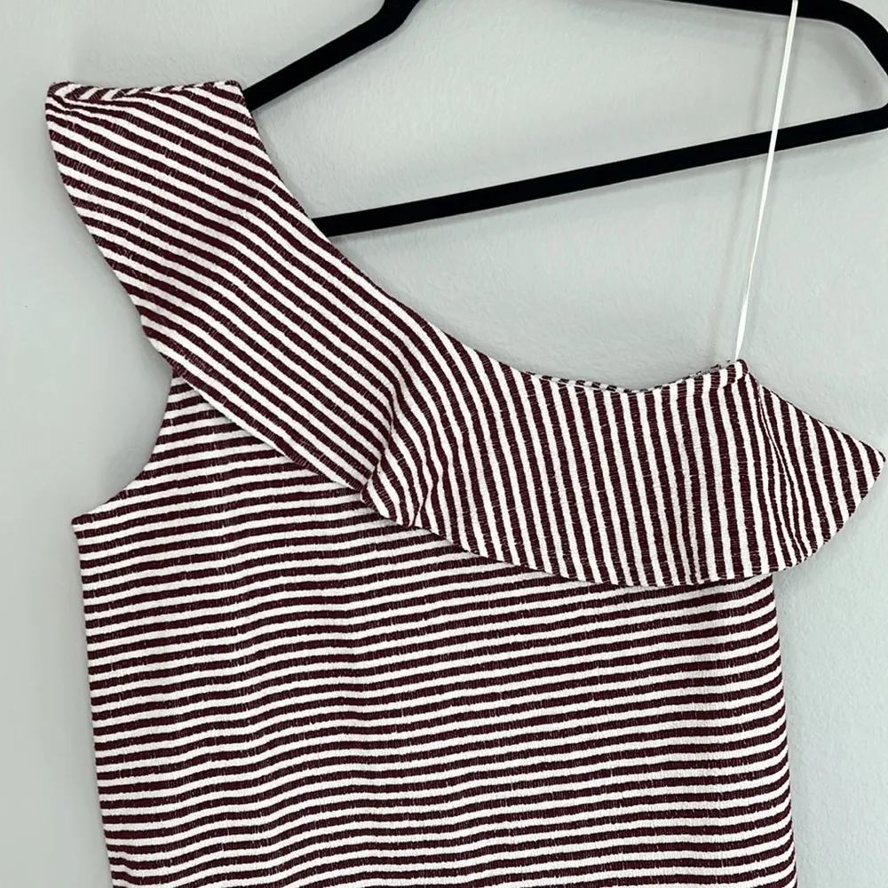 NWT Loft One shoulder Ruffle striped summer dress size small - Image 4