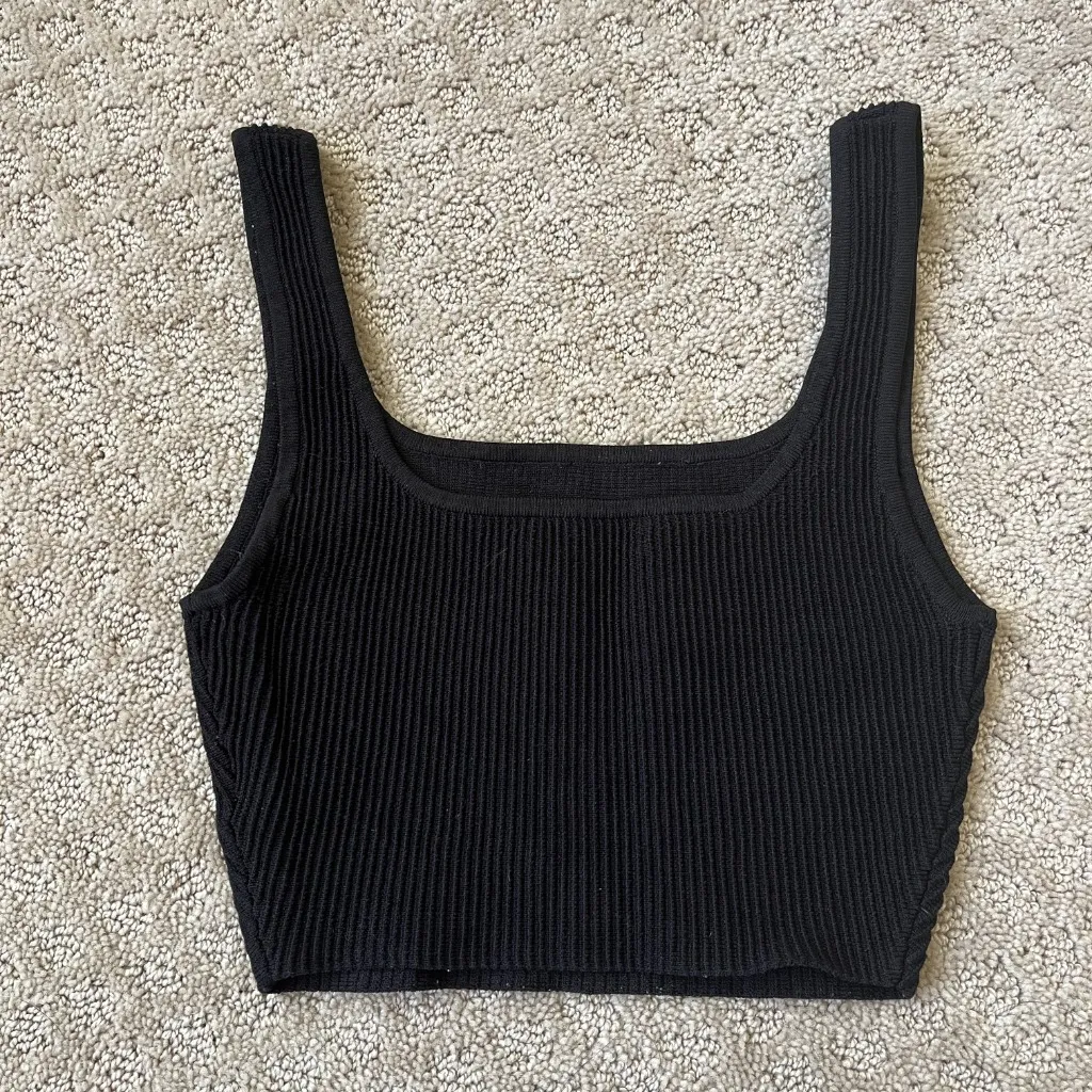 Aritzia Babaton Sculpt Knit Square Neck Cropped Tank Top Ribbed Black Size XS - Image 4