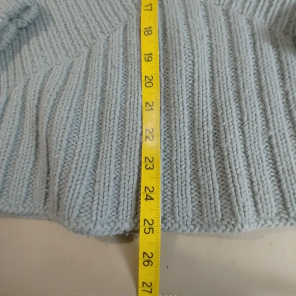 Hand Knit Sweater Pullover Tequila Solo Gray Merino Wool Ribbed Knit Mock Neck Blue Size M - Image 8