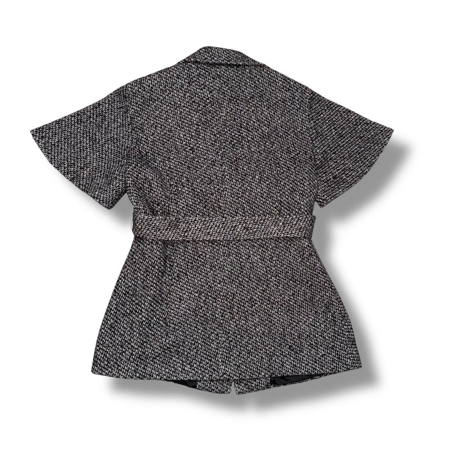 Lafayette‎ 148 Houndstooth Wool Blend Short Sleeve Belted Jacket Coat Black - Image 5