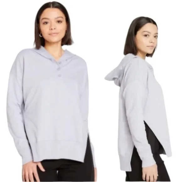 Universal Standard French Terry Polo Hooded Sweatshirt Soft Lilac Lavender Small - Image 2