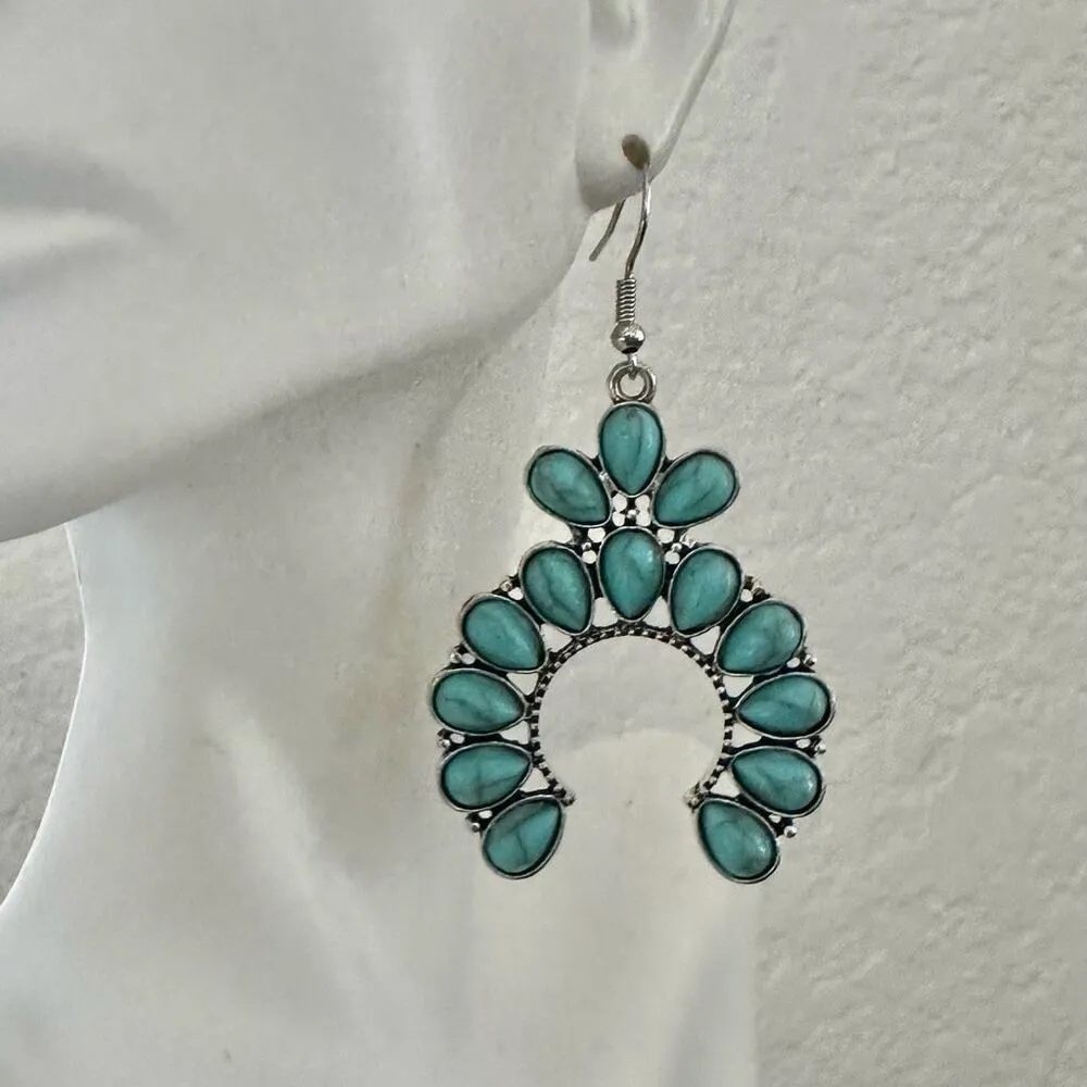 Faux turquoise squash blossom design earrings Blue - Image 4