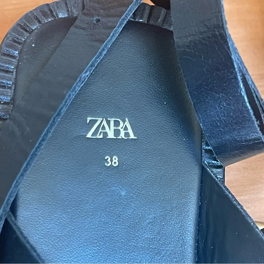 Zara Black Leather Ankle Strap Thong Sandals - Minimalist - Size 38 (US 7.5) - Image 6