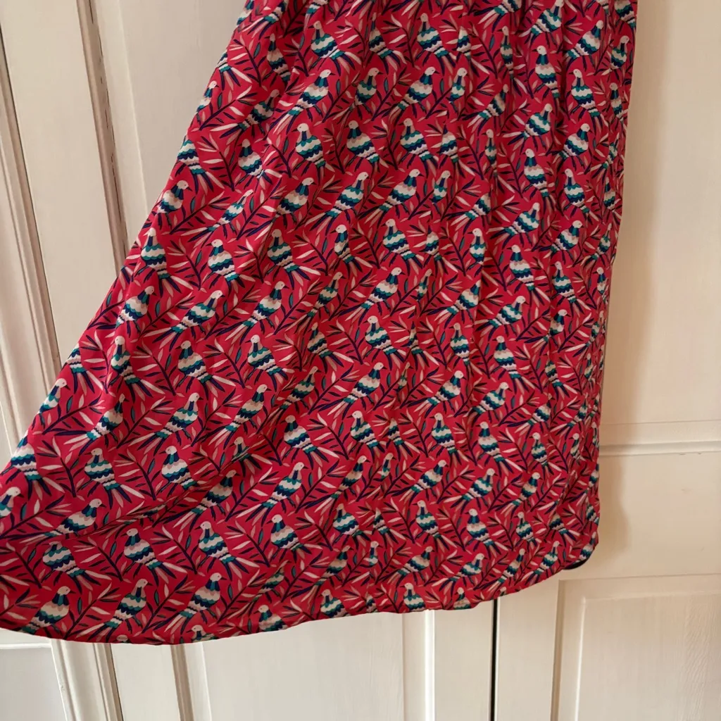 Boden Olwen Strawberry Split Bird Print Dress Size 6 Pink Midi Printed Summer - Image 12