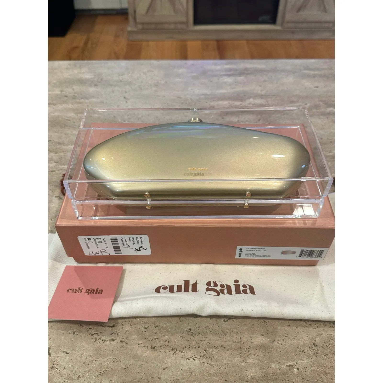 Cult Gaia Annika Clutch Transparent / Brass Gold One Size Bag EUC - Image 7