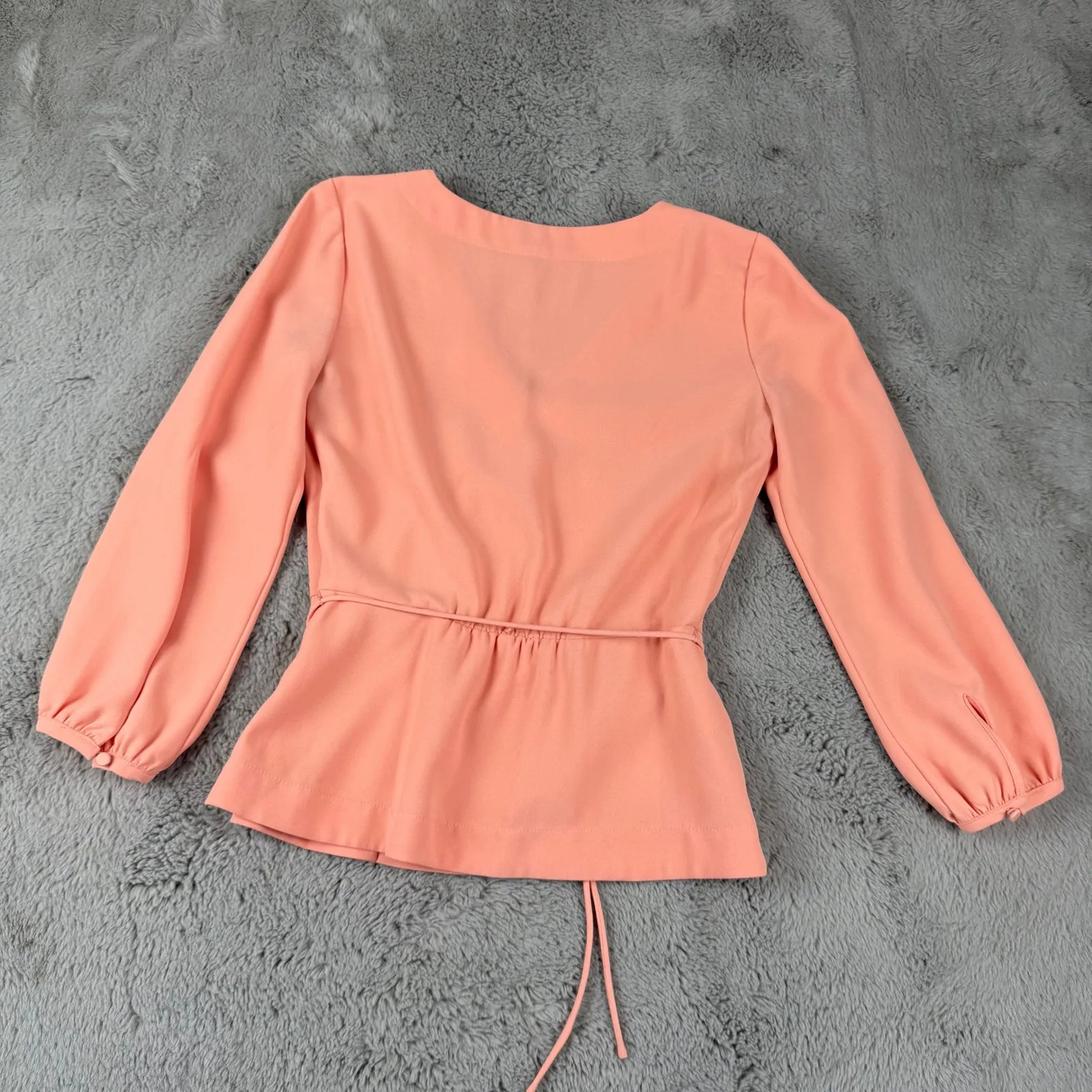 J. Crew Wrap Blouse Tie Waist Long Sleeve‎ Peach Top Size 0P - Image 8