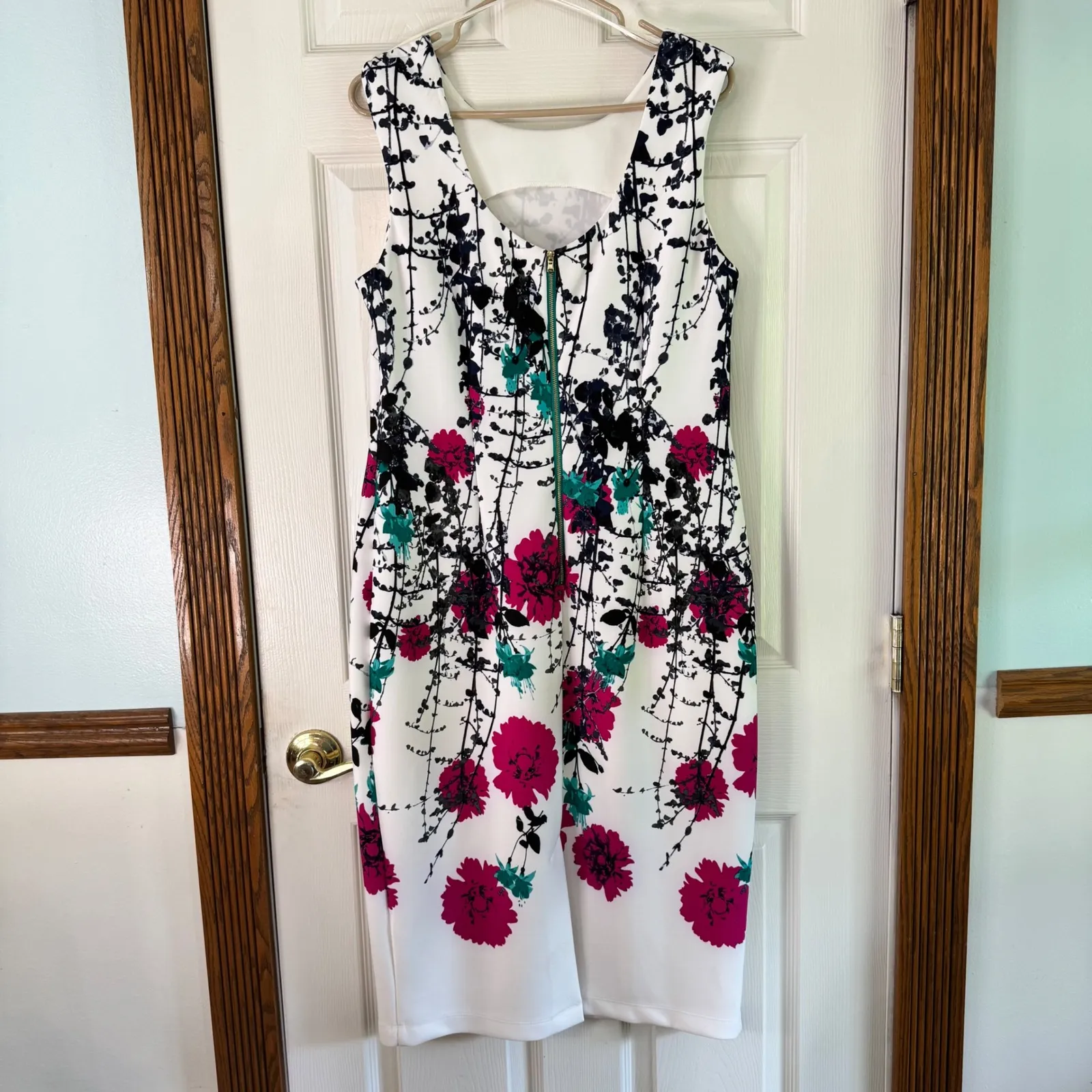 Julian Taylor Floral Print Sleeveless Dress Party Cocktail‎ White Pink 14 - Image 9