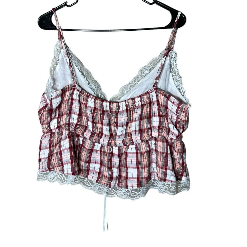 American‎ Eagle Womens Red Plaid Cropped Tank Top NWT XL - Image 3