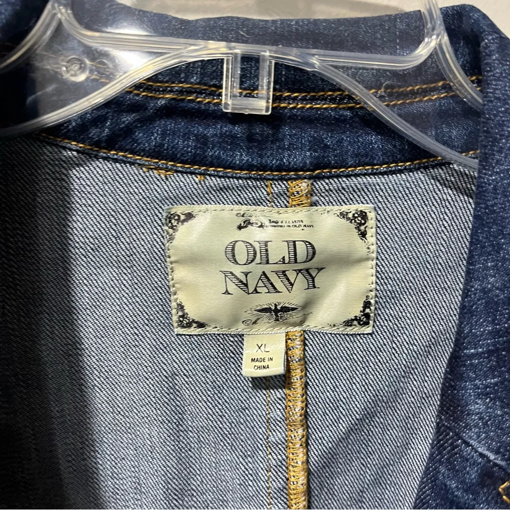 Old Navy VTG Y2K Women XL Stretch Distressed Crop Denim Blazer Twill Waist Tie - Image 5