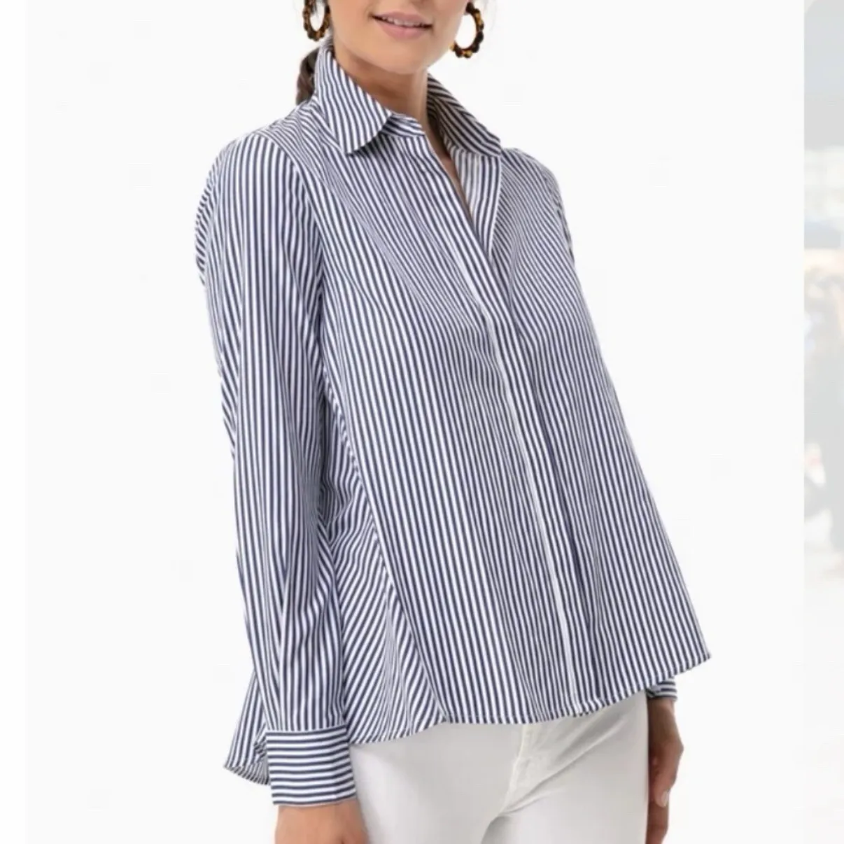 Tuckernuck Avon Lane Blue Striped Nina Swing Button Down Shirt Size LARGE - Image 2