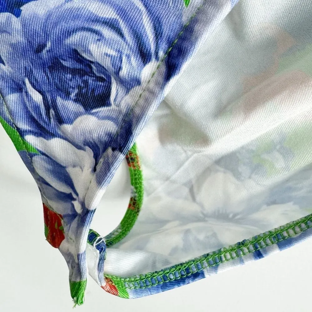 Zara Womens One Shoulder Bodysuit Green Blue Multicolor Flowers Small - Image 3