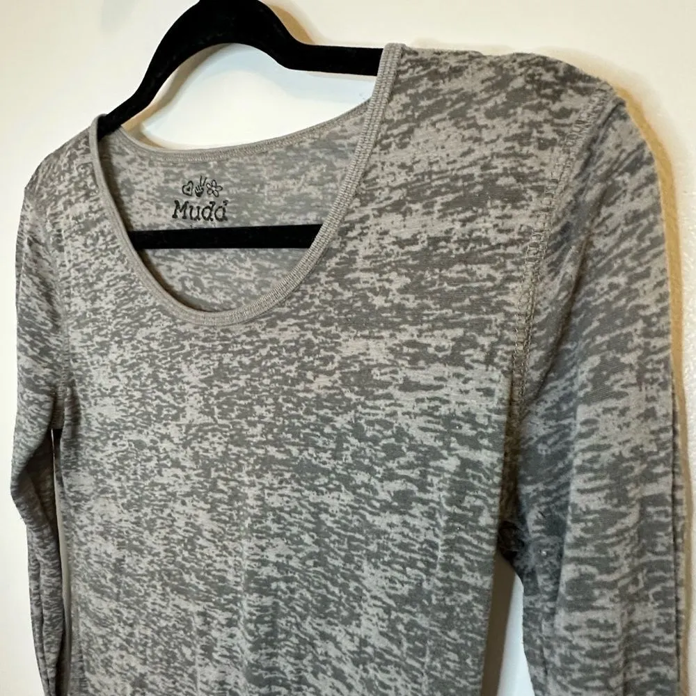 MUDD Grey/Sheer Long Sleeve Scoop Neck Top Size Large - Image 2