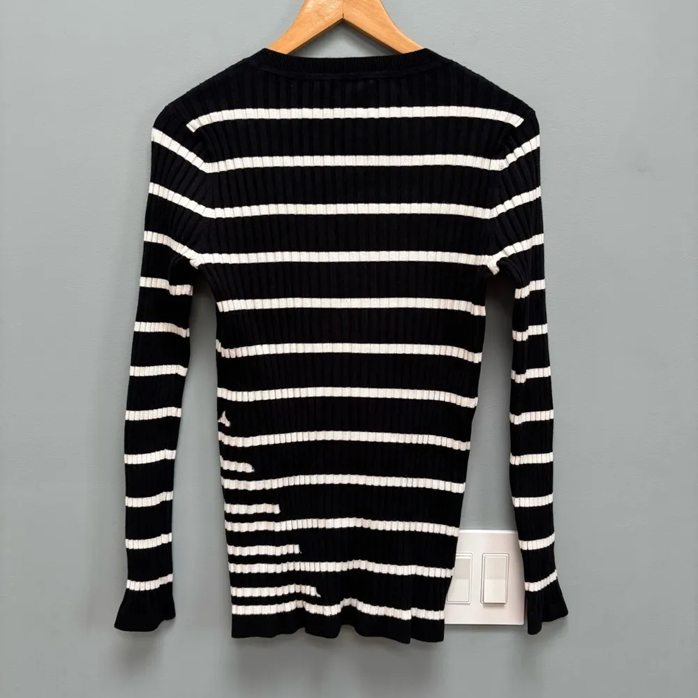 Alexander Wang T by  Black Ivory Striped Fitted Rib Pullover Medium - Image 7