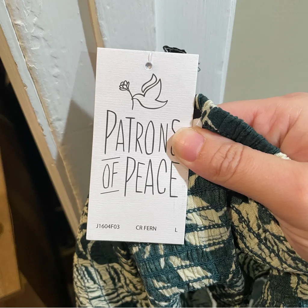 Patrons Of Peace Fern Print Smocked Halter Peplum Top Green White Women’s Large - Image 8