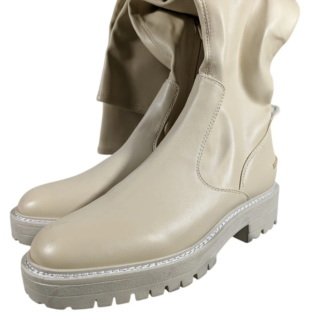 SARTO STUDIO Women Cream Leather Over‎ The Knee Boots Chunky Sole Side Zip 10M Size 10 - Image 5