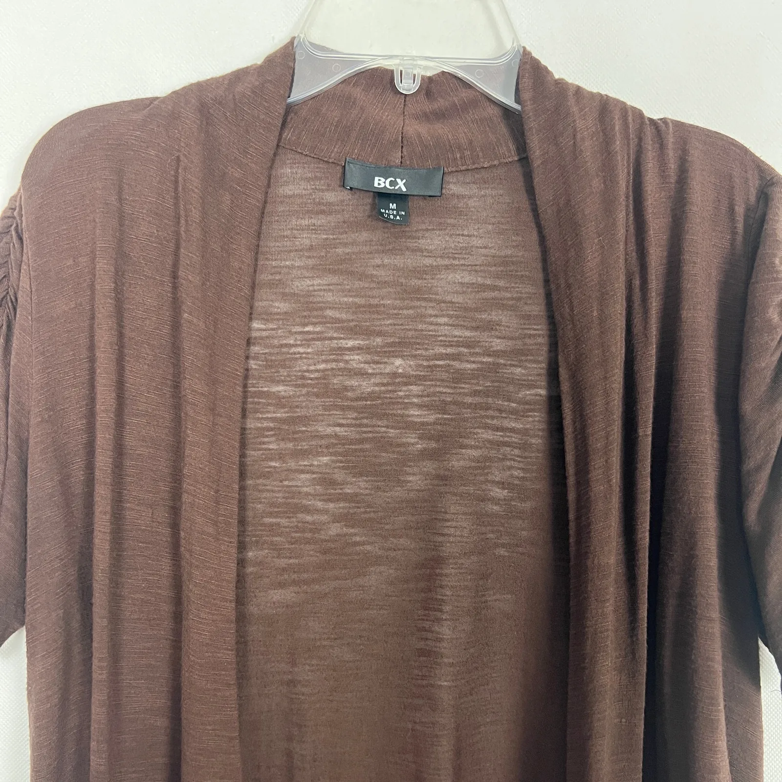 BCX Short Sleeve Brown Ruffle Trim Cardigan Size Medium - Image 3