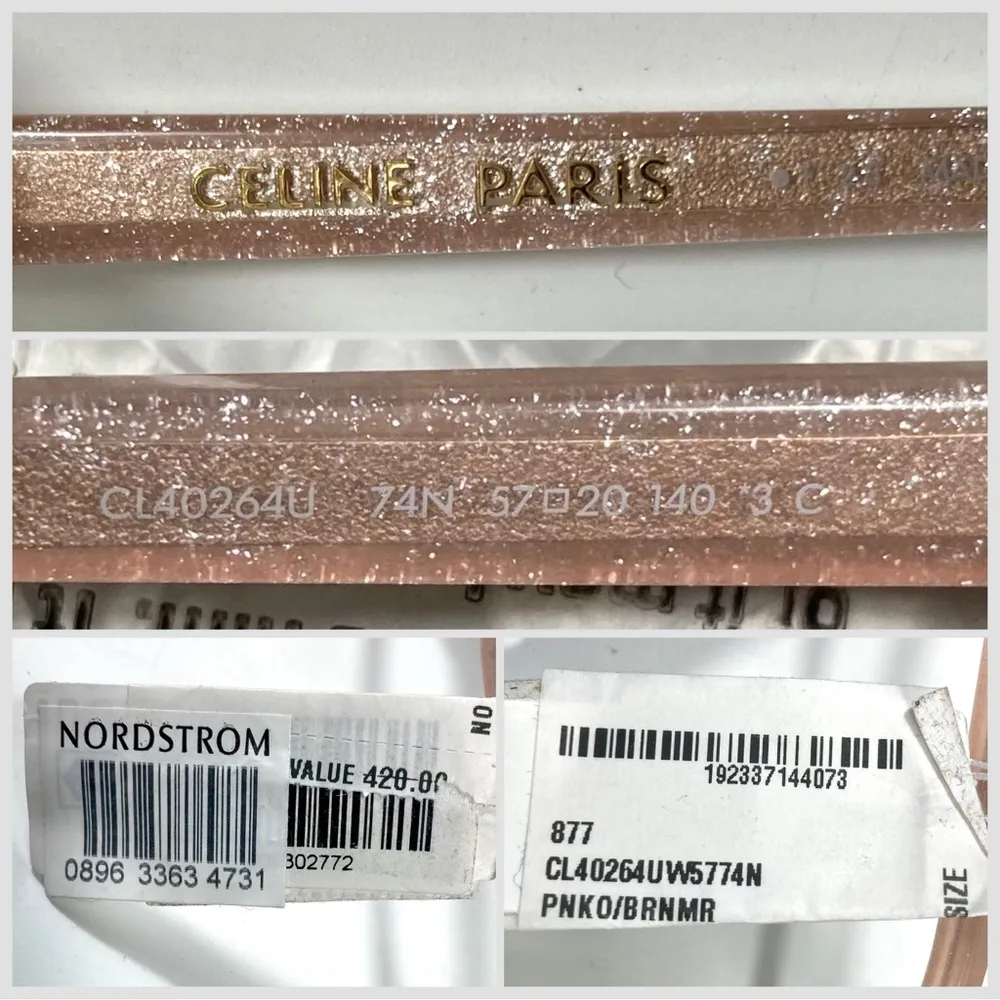 Celine Triomphe Thin Acetate Cat Eye Sunglasses Pink Glitter Green NEW CL40264U - Image 5