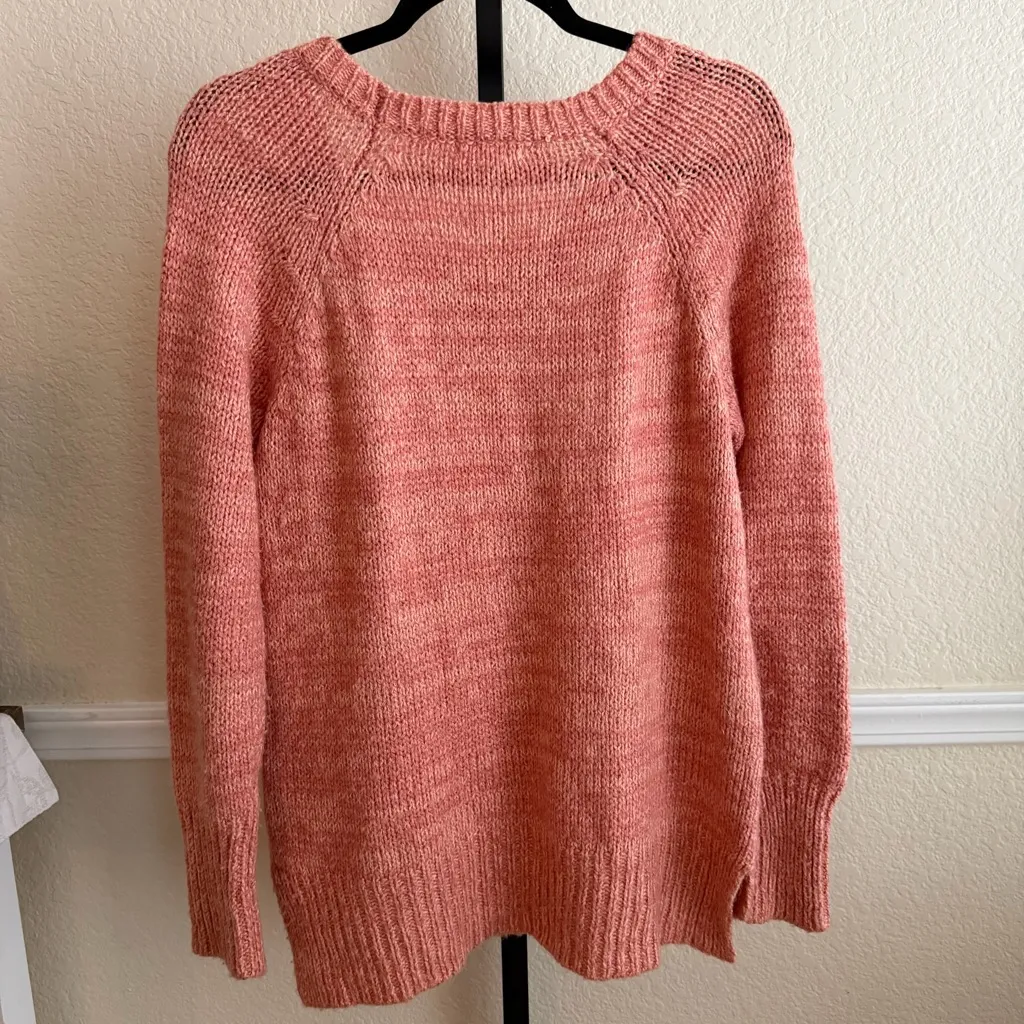 Soft Knit Textured Open Weave Cozy Scoop Neck Sweater Pink Layering Top Large - Image 2