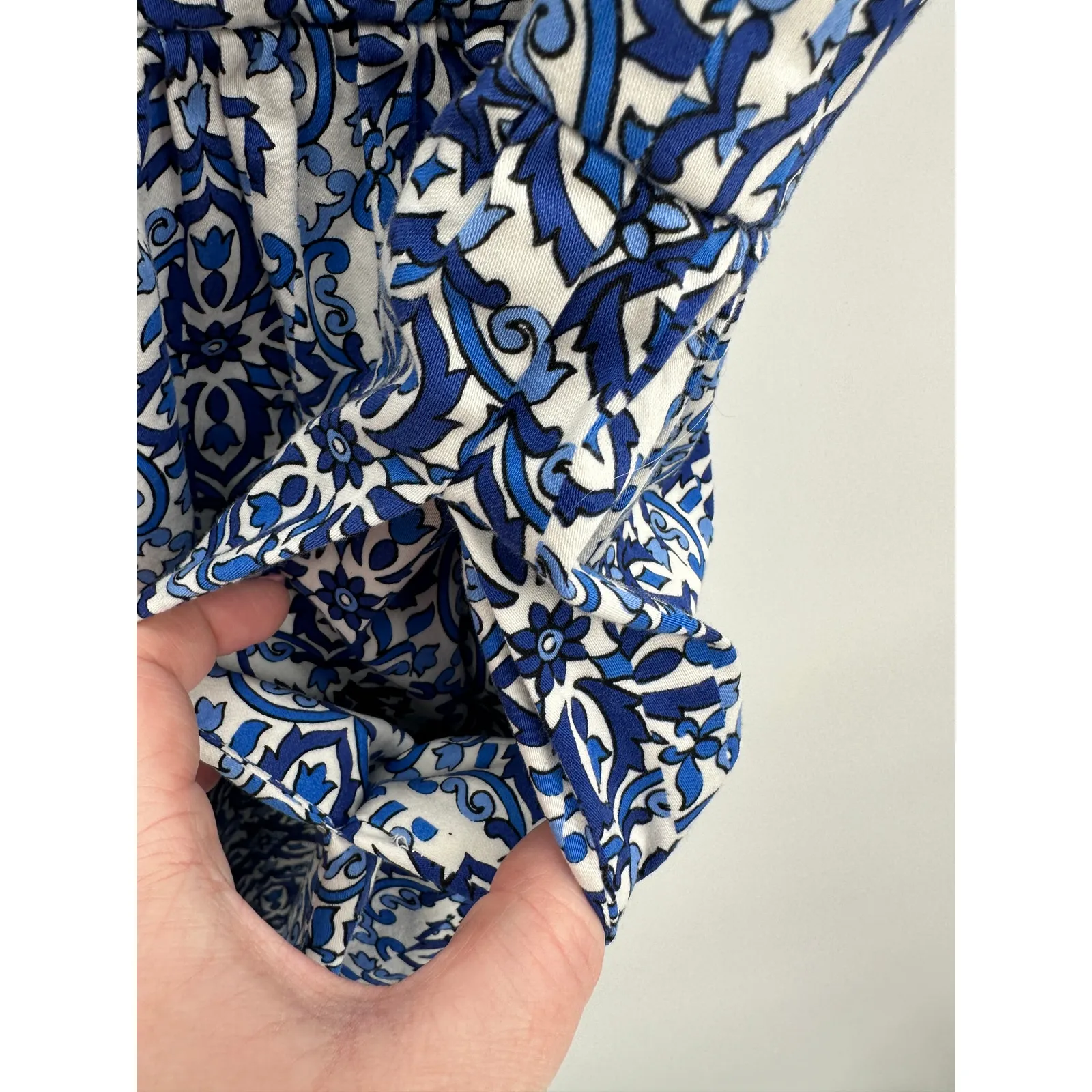 Milly Dress Women 8 Blue White Paisley Print V-Neck Sleeveless Back Zip Mini - Image 6