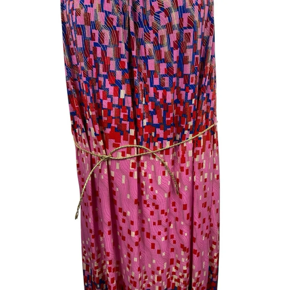 Seven Island Blue Pink Gold Sleeveless Tie Waist Stretch Summer Dress L NWT Size L - Image 3